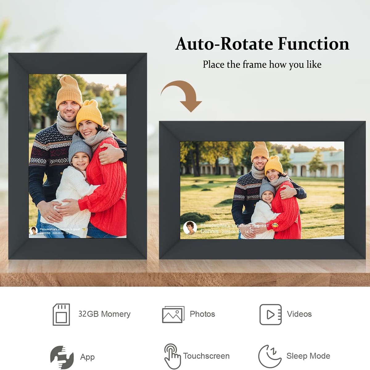 Aeezo Portrait Cyfrowy wyświetlacz zdjęć i filmów 10.1 - Czarny