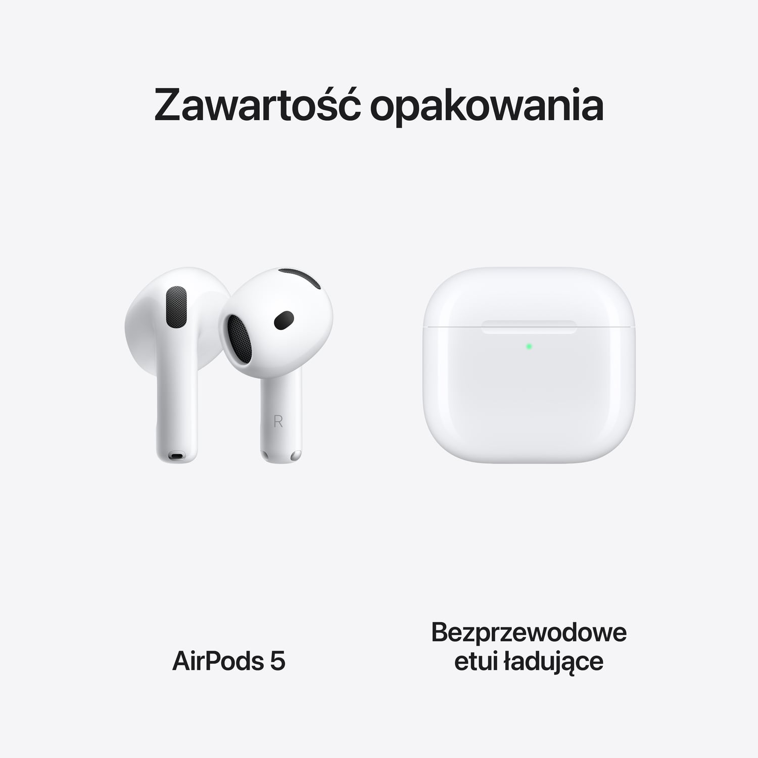 Apple AirPods 5 z bezprzewodowym etui ładującym - Białe - zawartość opakowania