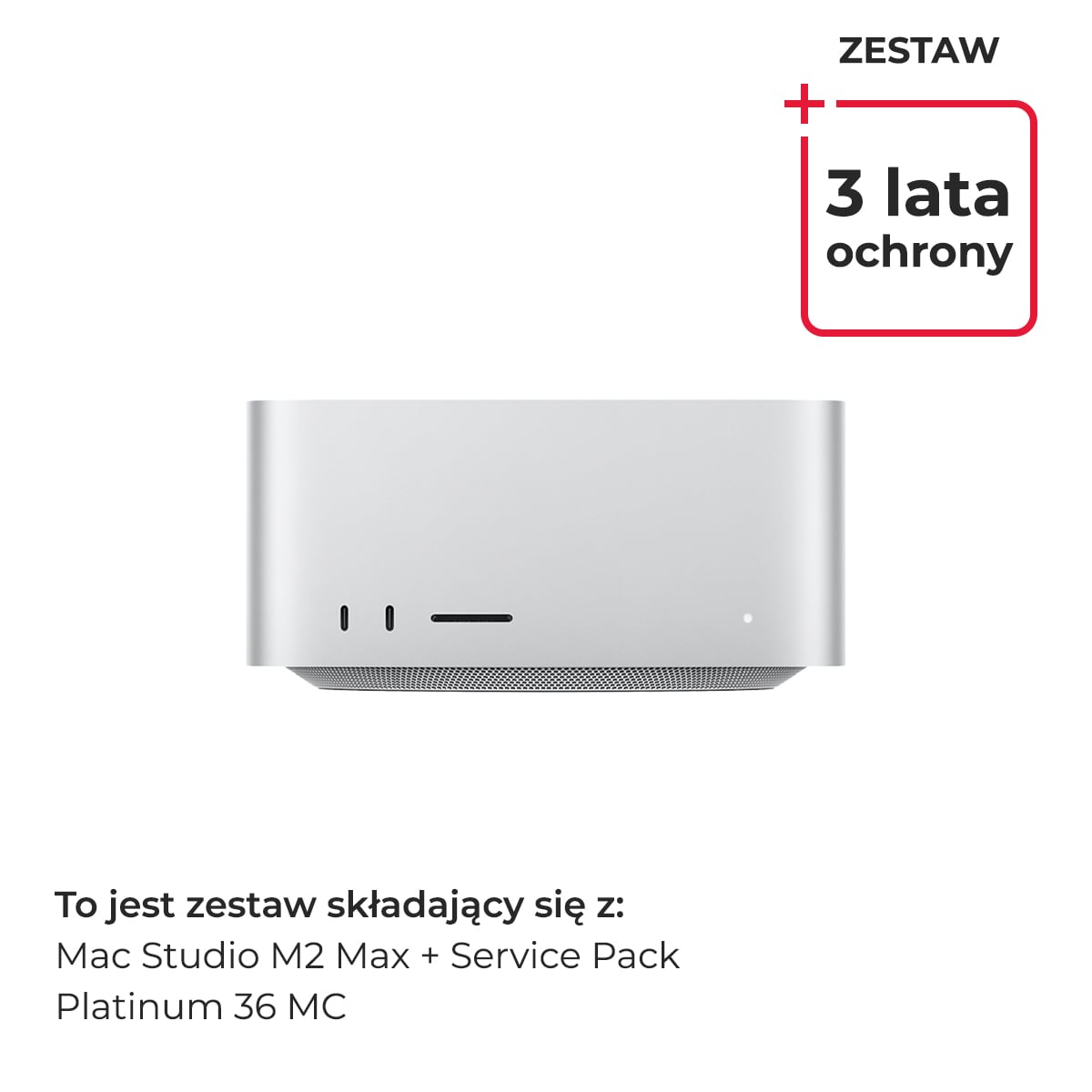 Apple Mac Studio M2 Max 12-rdzeniowy CPU + 30-rdzeniowy GPU / 32GB RAM / 512GB SSD / Srebrny (Silver) + Pakiet Serwisowy Platinum 3 lata