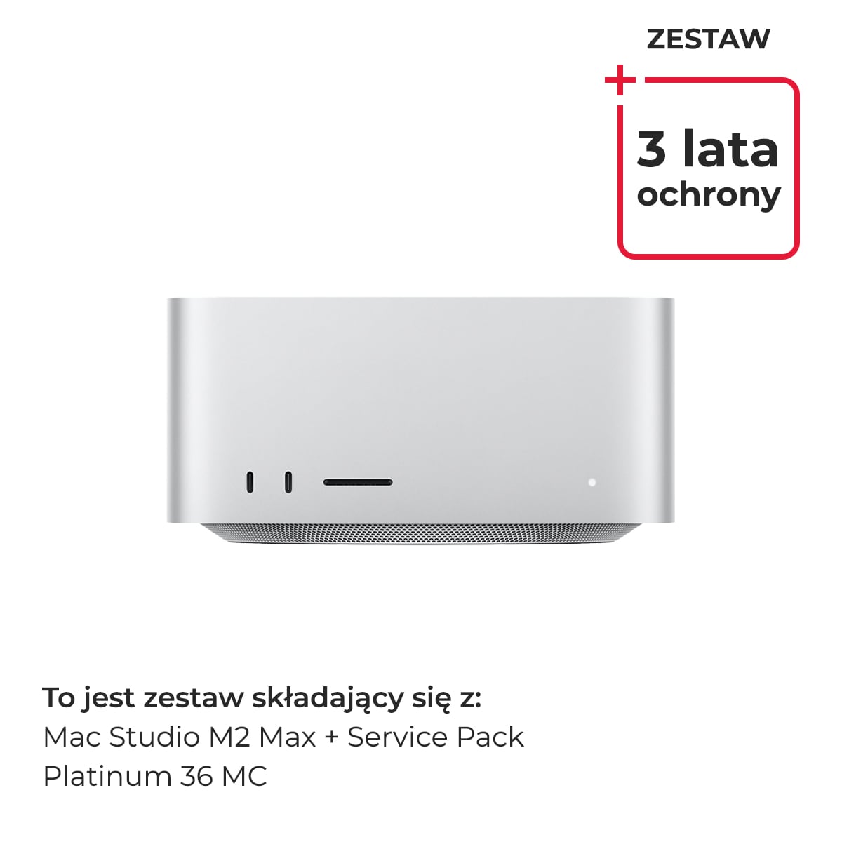 Apple Mac Studio M2 Max 12-rdzeniowy CPU + 30-rdzeniowy GPU / 32GB RAM / 512GB SSD / Srebrny (Silver) + Pakiet Serwisowy Platinum 3 lata