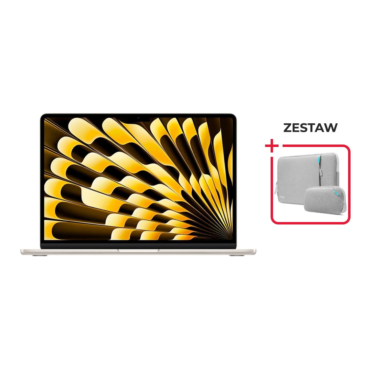 Apple MacBook Air 13 M3 8-core CPU + 10-core GPU / 16GB / 512GB SSD / Klawiatura US / Księżycowa poświata (Starlight) + Tomtoc Defender-A13 Zestaw Pokrowiec i organizer na kable - Ciemnoszary (Dark Gray) - Zawartość zestawu