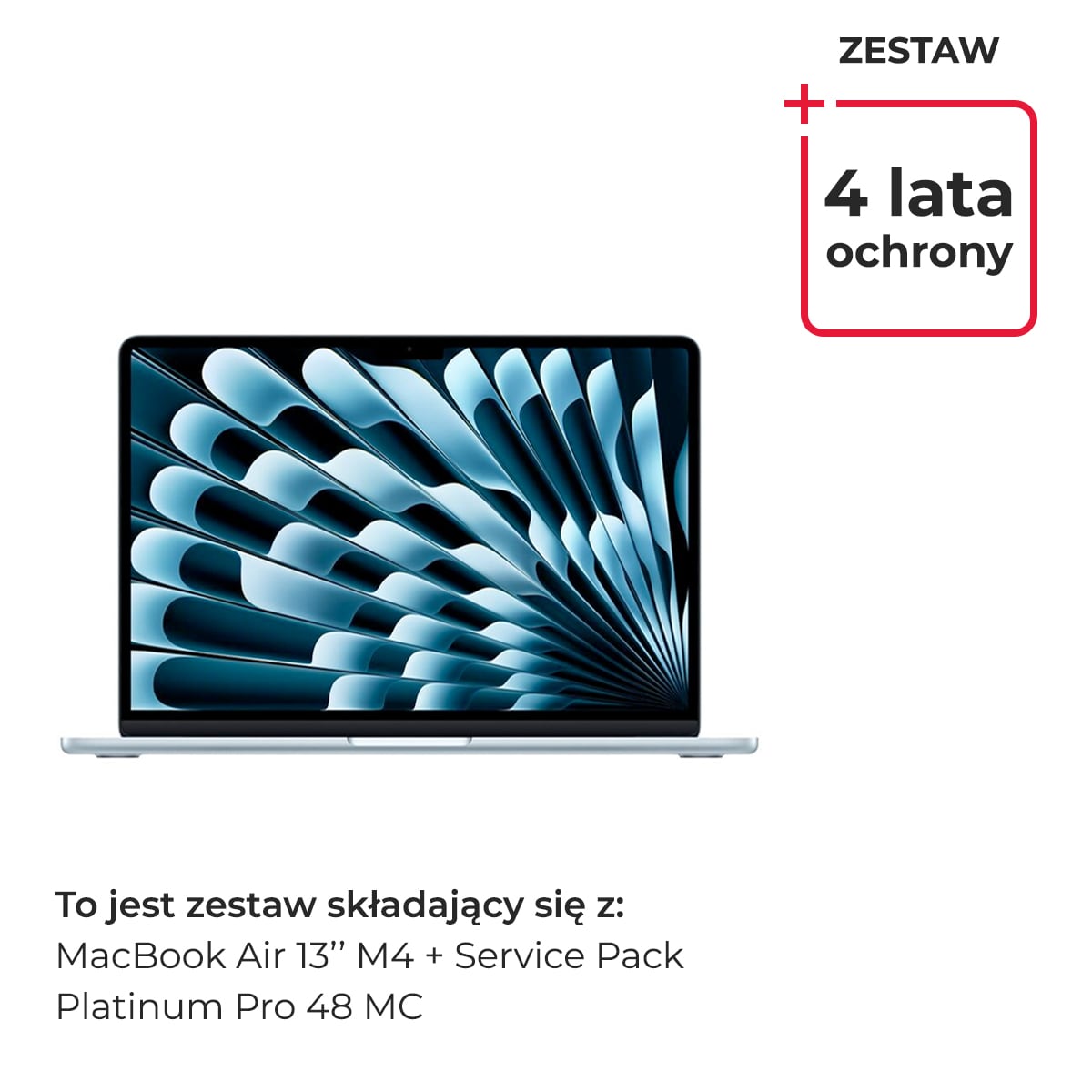 Apple MacBook Air 13 M4 10-core CPU + 8-core GPU / 16GB RAM / 256GB SSD / Błękitny (Sky Blue) + Pakiet Serwisowy Platinum PRO 4 lata