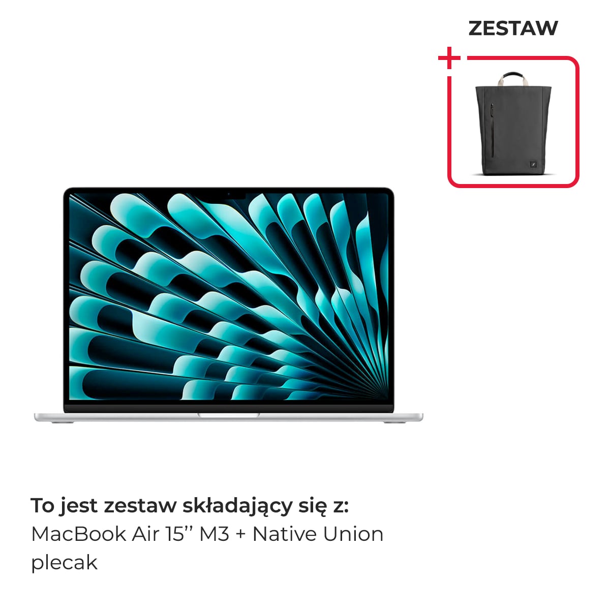 Apple MacBook Air 15 M3 8-rdzeniowy CPU + 10-rdzeniowy GPU / 8GB RAM / 512GB SSD / Srebrny (Silver) + Native Union Plecak 20 L - Czarny 