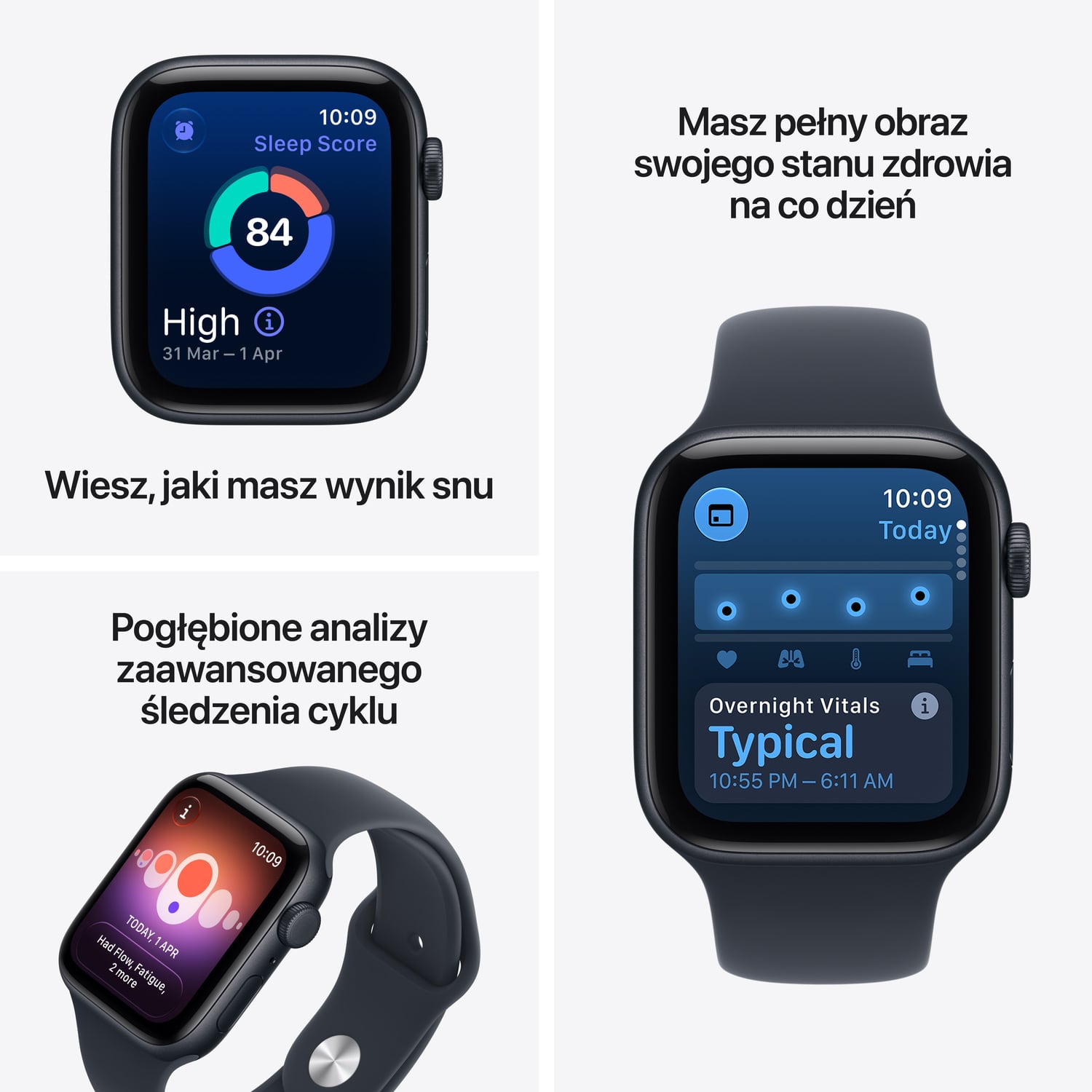 Apple Watch SE 3 GPS Koperta 40mm z Aluminium w kolorze Północy z Paskiem sportowym w kolorze Granatu - S/M - funkcje