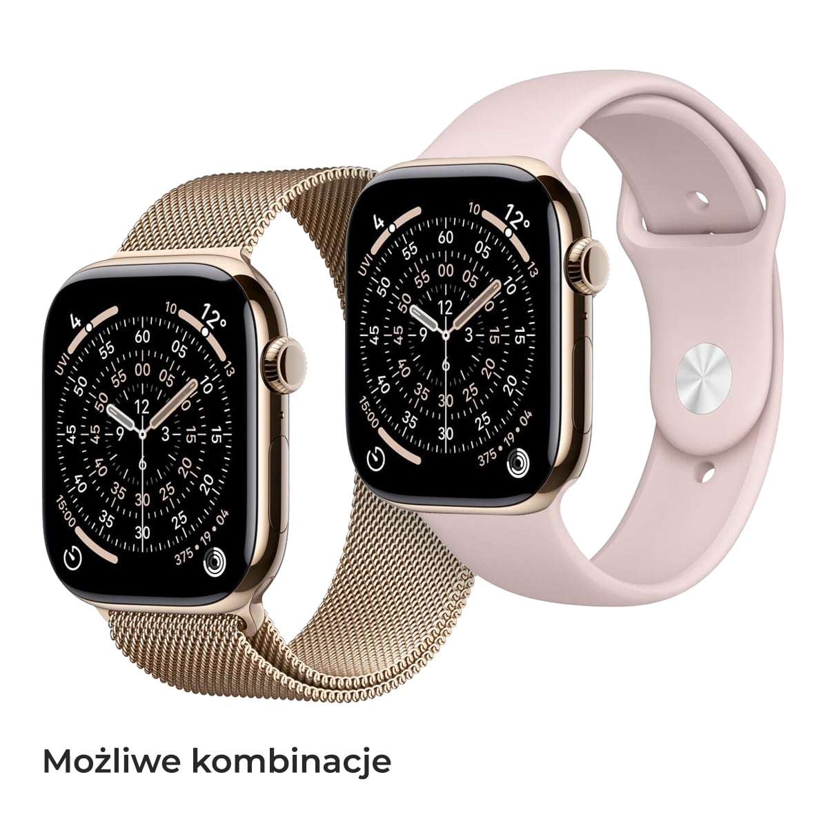 Apple Watch Series 11 GPS + Cellular Koperta 42mm z Tytanu w kolorze Złotym z Bransoletą Mediolańską w kolorze złotym - S/M + Pasek sportowy w kolorze piaskowego różu - rozmiar S/M/L - zestaw Apple Watch Series 11 GPS + Cellular Koperta 42mm z Tytanu w kolorze Złotym z Bransoletą Mediolańską w kolorze złotym - S/M + Pasek sportowy w kolorze piaskowego różu - rozmiar S/M/L - zestaw