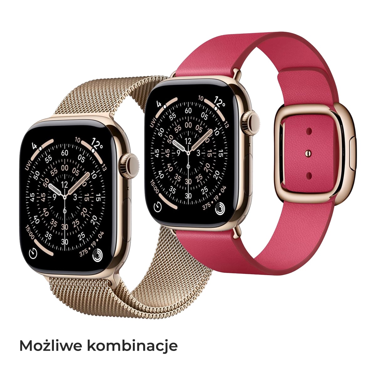 Apple Watch Series 11 GPS + Cellular Koperta 42mm z Tytanu w kolorze Złotym z Bransoletą Mediolańską w kolorze złotym - S/M + Pasek z klamrą nowoczesną w kolorze maliny - rozmiar S - zestaw Apple Watch Series 11 GPS + Cellular Koperta 42mm z Tytanu w kolorze Złotym z Bransoletą Mediolańską w kolorze złotym - S/M + Pasek z klamrą nowoczesną w kolorze maliny - rozmiar S - zestaw