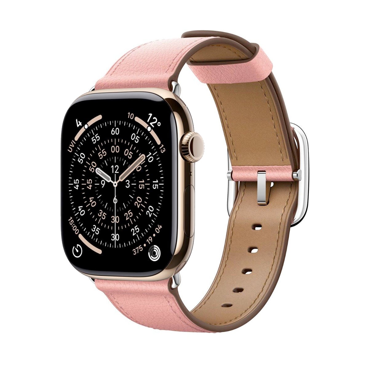 Apple Watch Series 11 GPS + Cellular Koperta 42mm z Tytanu w kolorze Złotym z Bransoletą Mediolańską w kolorze złotym - S/M + Skórzany pasek z klamrą klasyczną w kolorze delikatnego różu - rozmiar M/L Apple Watch Series 11 GPS + Cellular Koperta 42mm z Tytanu w kolorze Złotym z Bransoletą Mediolańską w kolorze złotym - S/M + Skórzany pasek z klamrą klasyczną w kolorze delikatnego różu - rozmiar M/L