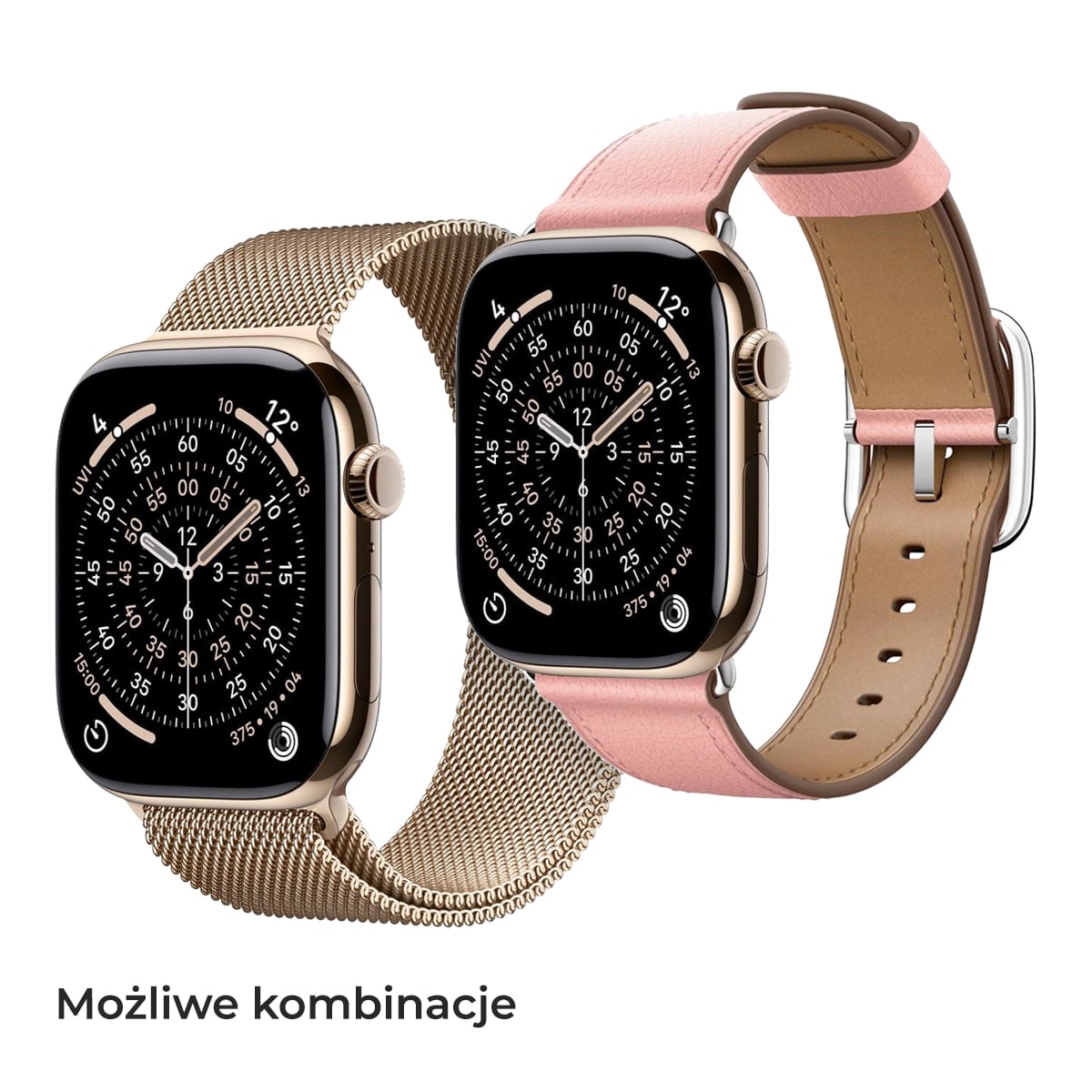 Apple Watch Series 11 GPS + Cellular Koperta 42mm z Tytanu w kolorze Złotym z Bransoletą Mediolańską w kolorze złotym - S/M + Skórzany pasek z klamrą klasyczną w kolorze delikatnego różu - rozmiar M/L - zestaw Apple Watch Series 11 GPS + Cellular Koperta 42mm z Tytanu w kolorze Złotym z Bransoletą Mediolańską w kolorze złotym - S/M + Skórzany pasek z klamrą klasyczną w kolorze delikatnego różu - rozmiar M/L - zestaw