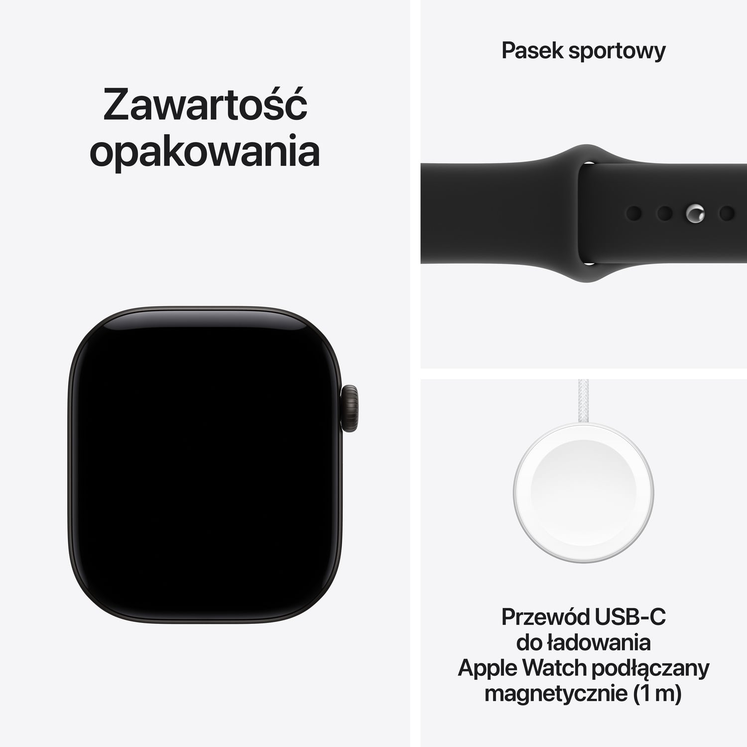 Apple Watch Series 12 GPS + Cellular Koperta 42mm z Aluminium w kolorze Czarnym z Paskiem sportowym w kolorze Czarnym - M/L - zestaw
