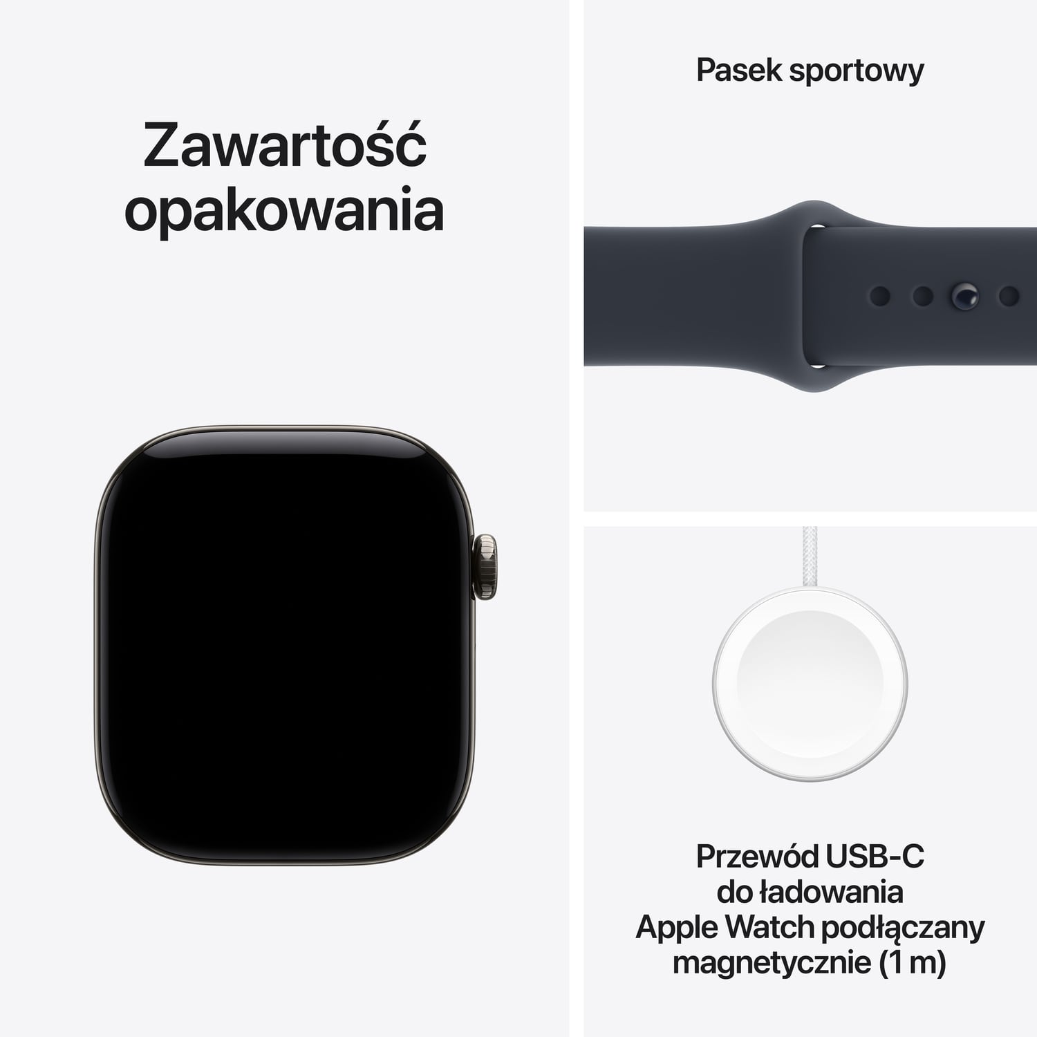 Apple Watch Series 12 GPS + Cellular Koperta 46mm z Tytanu w kolorze Naturalnym z Paskiem sportowym w kolorze Granatu - M/L - zestaw