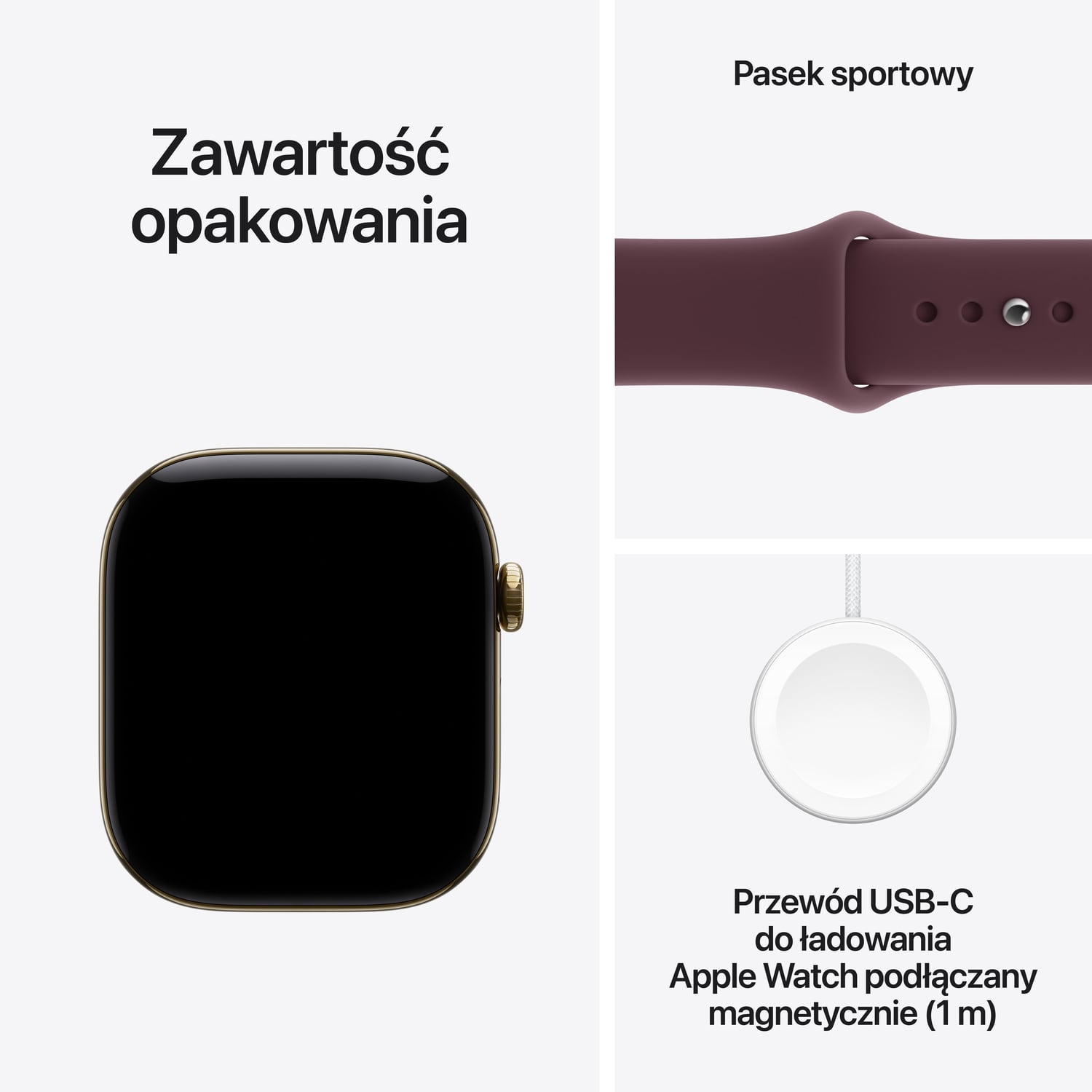 Apple Watch Series 12 GPS + Cellular Koperta 46mm z Tytanu w kolorze Żywego złota z Paskiem sportowym w kolorze Burgunda - S/M - zestaw