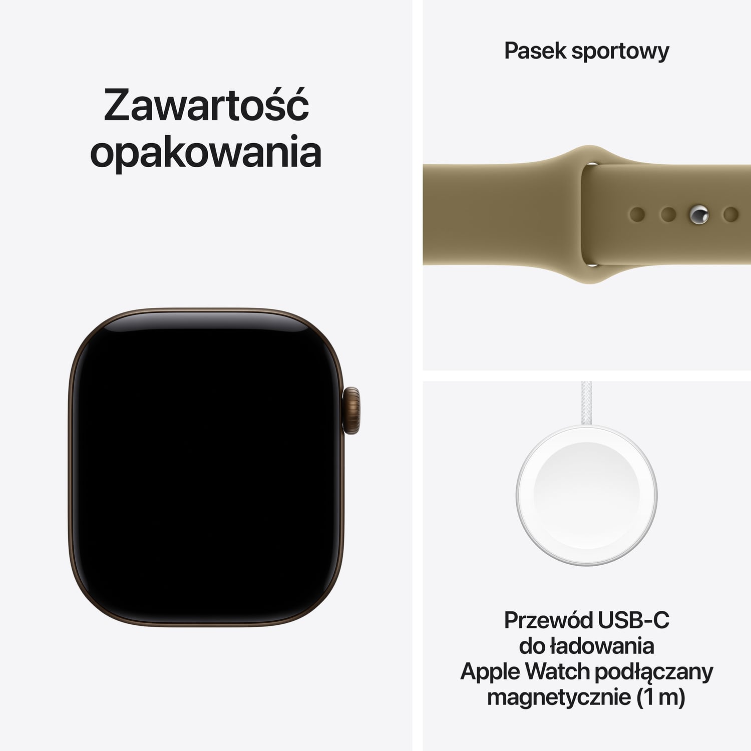 Apple Watch Series 12 GPS Koperta 42mm z Aluminium w kolorze Ciemnego brązu z Paskiem sportowym w kolorze Oliwki - M/L - zestaw