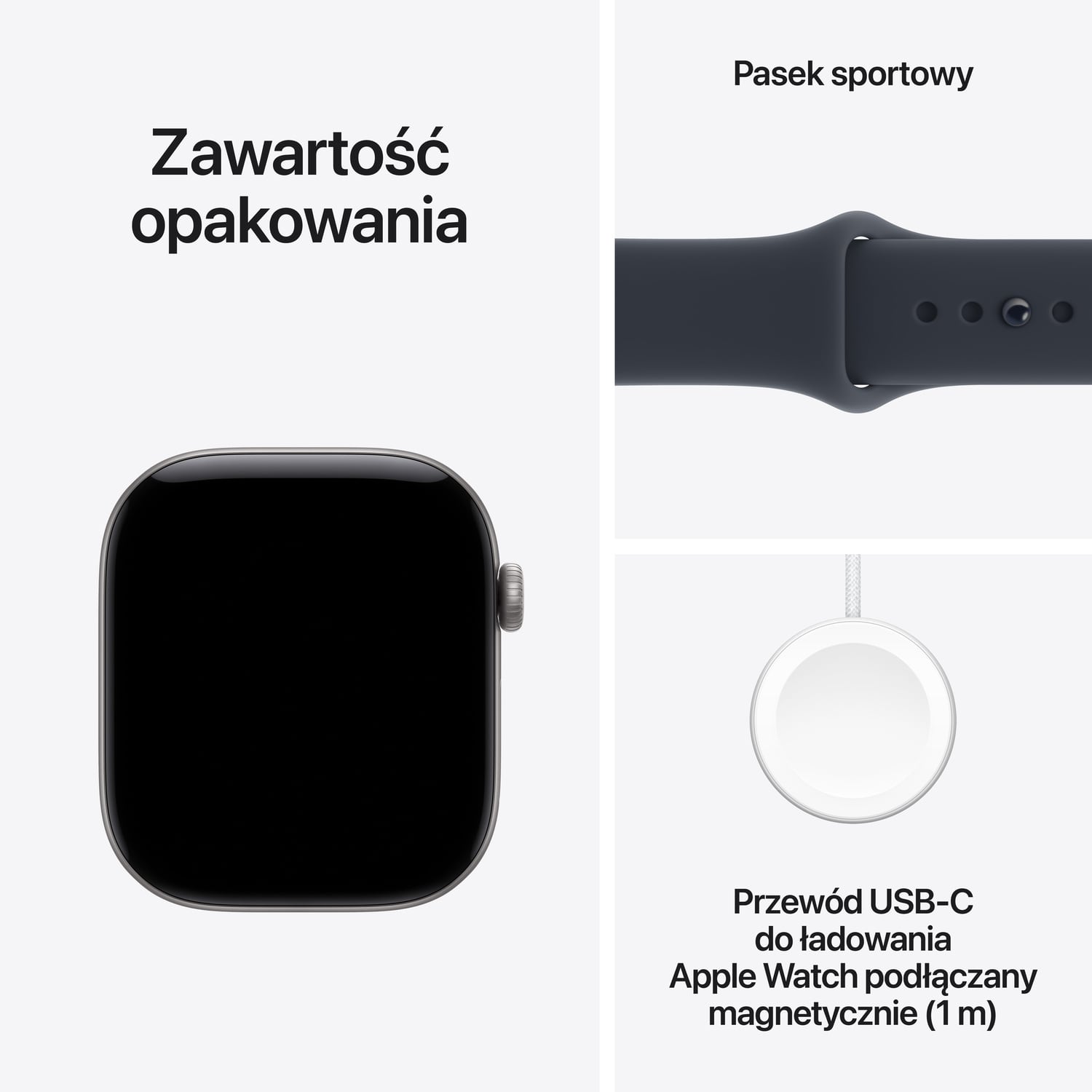 Apple Watch Series 12 GPS Koperta 42mm z Aluminium w kolorze Gwiezdnej szarości z Paskiem sportowym w kolorze Granatu - M/L - zestaw