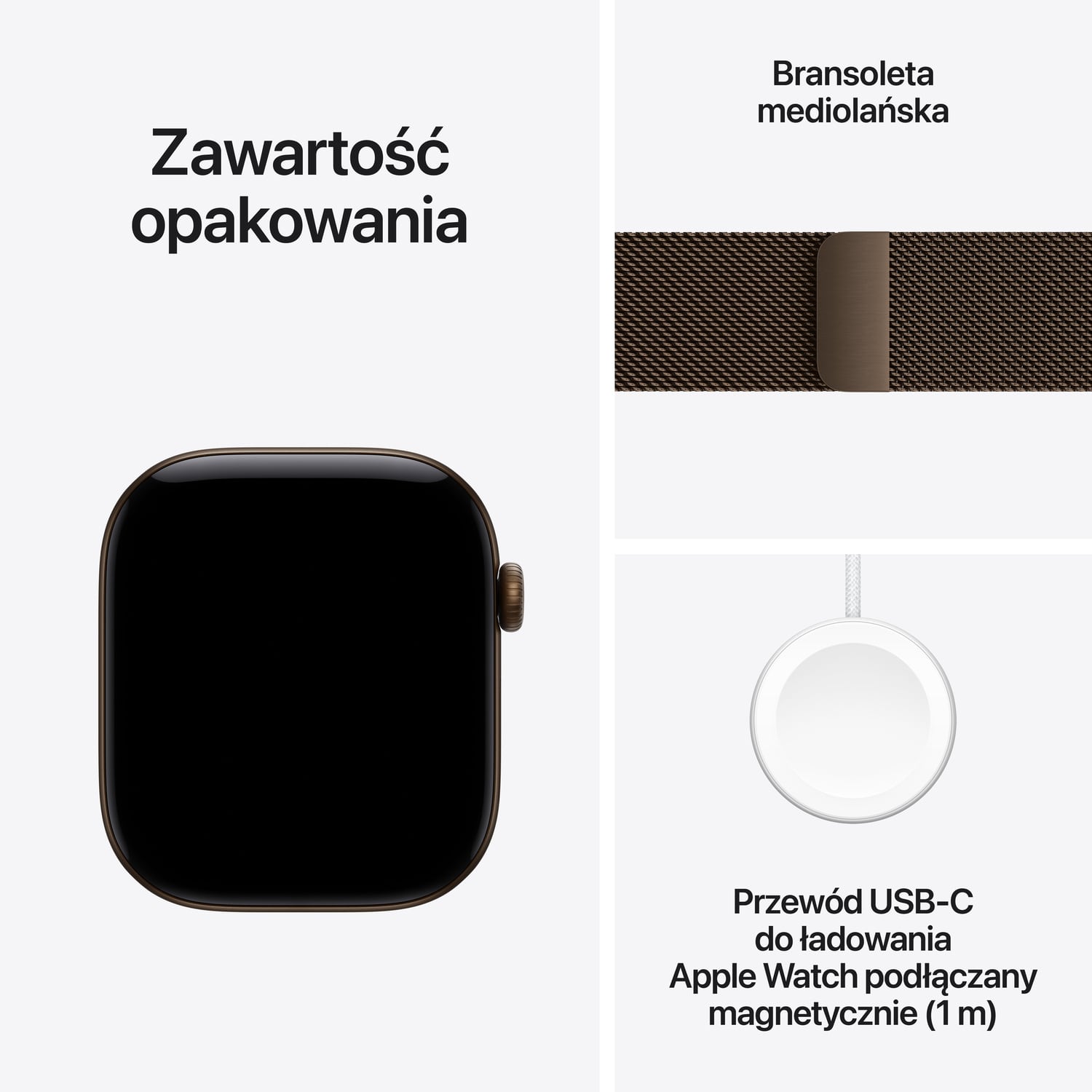 Apple Watch Series 12 GPS Koperta 46mm z Aluminium w kolorze Ciemnego brązu z Bransoletą mediolańską w kolorze Ciemnego brązu - S/M - zestaw