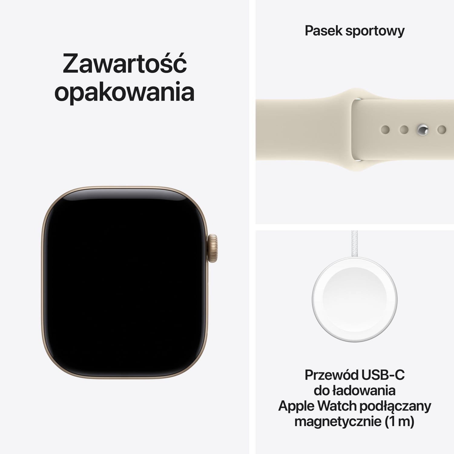 Apple Watch Series 12 GPS Koperta 46mm z Aluminium w kolorze Jasnego złota z Paskiem sportowym w kolorze Piasku - S/M - zestaw