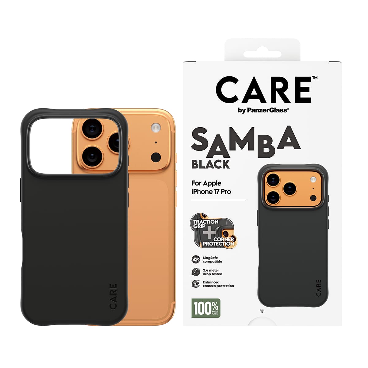CARE by PanzerGlass Fashionable Samba Etui do iPhone 17 kompatybilne z MagSafe - Czarne - Zawartość opakowania CARE by PanzerGlass Fashionable Samba Etui do iPhone 17 kompatybilne z MagSafe - Czarne - Zawartość opakowania