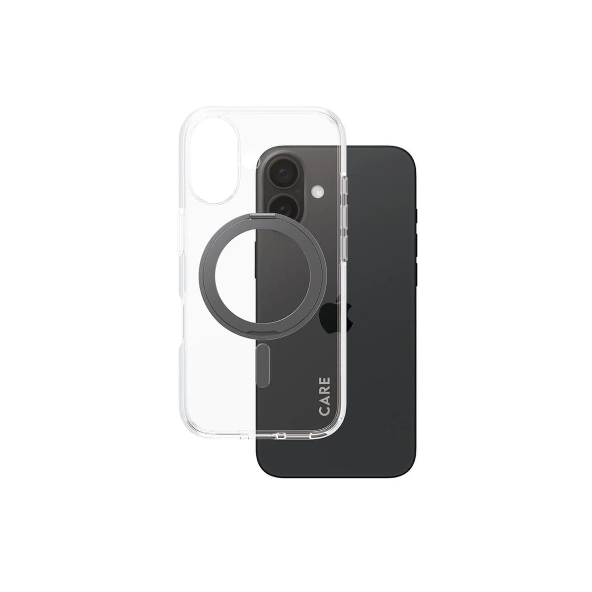 CARE by PanzerGlass Feature Kickstand Etui do iPhone 16 z czarną stopką kompatybilną z MagSafe - Przezroczyste 