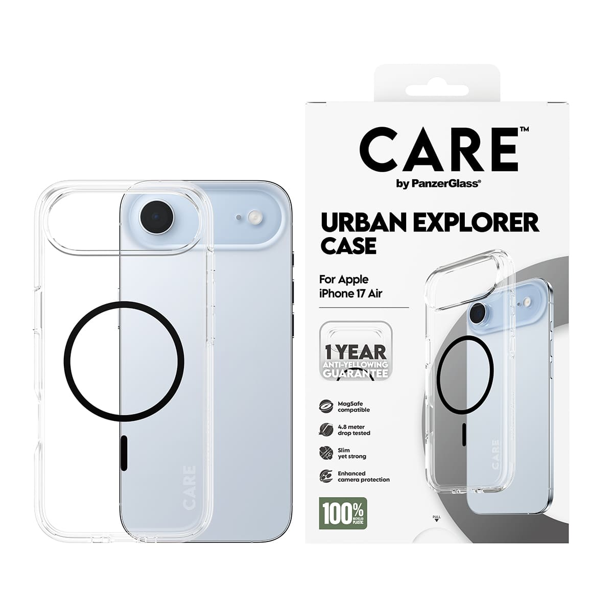 CARE by PanzerGlass Flagship Urban Explorer Etui do iPhone 17 Air z czarnym MagSafe - Przezroczyste - Zawartość opakowania