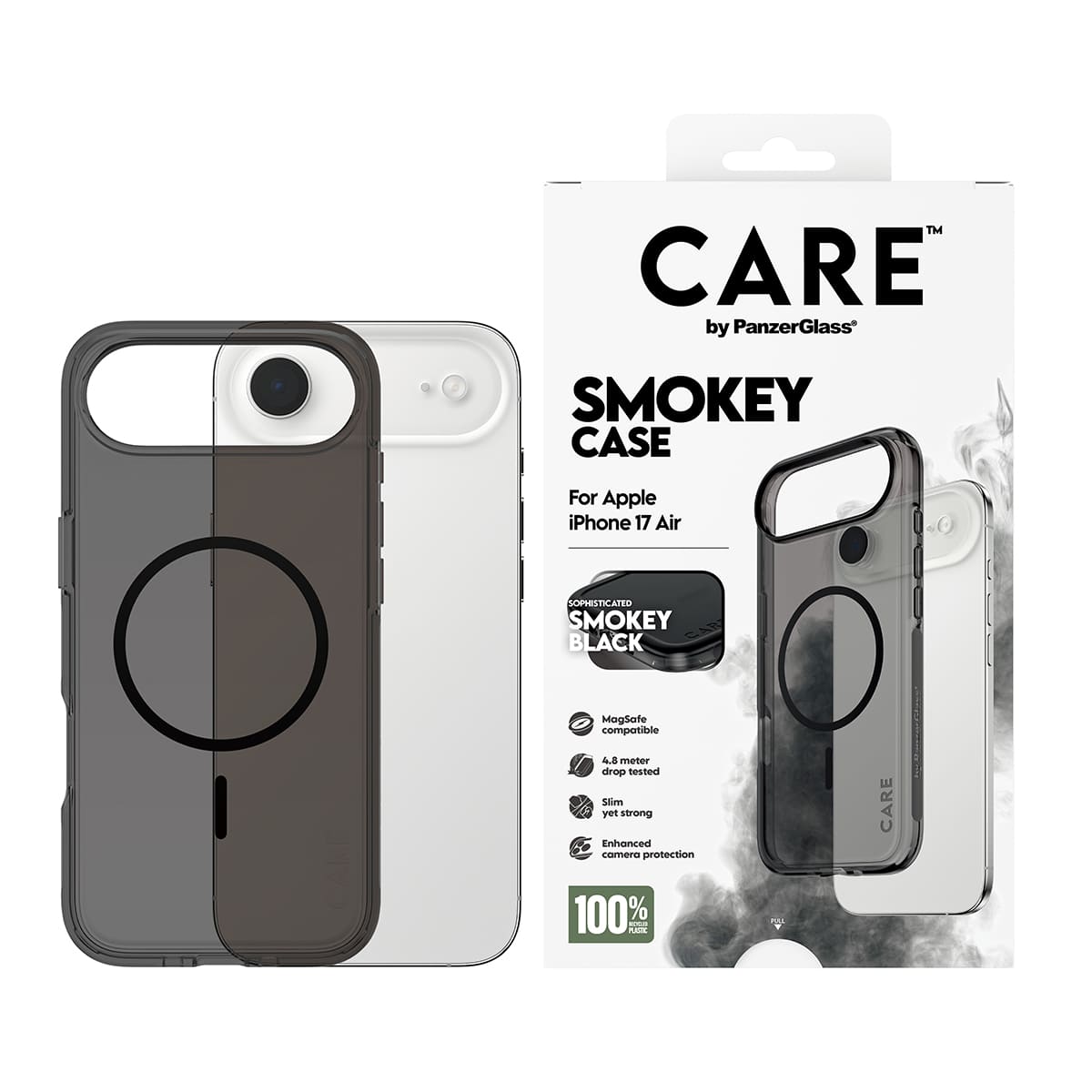 CARE by PanzerGlass Flagship Urban Explorer Etui do iPhone 17 Air z czarnym MagSafe - Smokey - Zawartość opakowania CARE by PanzerGlass Flagship Urban Explorer Etui do iPhone 17 Air z czarnym MagSafe - Smokey - Zawartość opakowania