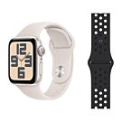 Apple Watch SE 2-gen. GPS Koperta 40mm z Aluminium w kolorze Księżycowej poświaty z Paskiem sportowym w kolorze Księżycowej poświaty - rozmiar M/L + Pasek sportowy Nike w kolorze czarnym - rozmiar S/M/L - FR9V3QA/V1