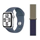Apple Watch SE 2-gen. GPS Koperta 40mm z Aluminium w kolorze Srebrnym z Paskiem sportowym w kolorze Sztormowego błękitu - rozmiar M/L + Opaska sportowa w kolorze khaki - rozmiar uniwersalny - FRE23QA/V1