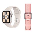 Apple Watch SE 2-gen. GPS Koperta 44mm z Aluminium w kolorze Księżycowej poświaty z Paskiem sportowym w kolorze Księżycowej poświaty - rozmiar S/M + Skórzany pasek z klamrą klasyczną w kolorze delikatnego różu - rozmiar M/L - FRE43QA/V1