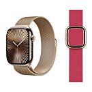 Apple Watch Series 10 GPS + Cellular Koperta 42mm z Tytanu w kolorze Złotym z Bransoletą mediolańską w kolorze Złotym + Pasek z klamrą nowoczesną w kolorze maliny - rozmiar S - MX083ET/V6