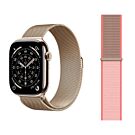 Apple Watch Series 11 GPS + Cellular Koperta 42mm z Tytanu w kolorze Złotym z Bransoletą Mediolańską w kolorze złotym - S/M + Opaska sportowa w kolorze neonowego różu - rozmiar uniwersalny - MF8Y4MP/V8