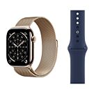 Apple Watch Series 11 GPS + Cellular Koperta 42mm z Tytanu w kolorze Złotym z Bransoletą Mediolańską w kolorze złotym - S/M + Pasek sportowy w kolorze głębokiego granatu - rozmiar S/M/L - MF8Y4MP/V1
