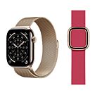 Apple Watch Series 11 GPS + Cellular Koperta 42mm z Tytanu w kolorze Złotym z Bransoletą Mediolańską w kolorze złotym - S/M + Pasek z klamrą nowoczesną w kolorze maliny - rozmiar S - MF8Y4MP/V6