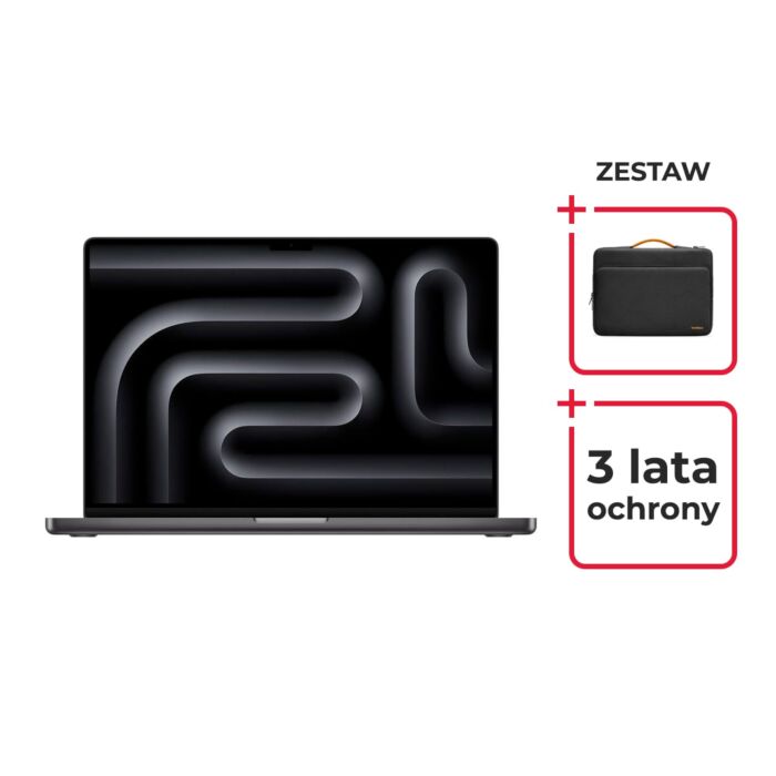 Apple MacBook Pro 16 M4 Pro 14-core CPU + 20-core GPU / 24GB / 512GB SSD / Klawiatura US / Gwiezdna czerń (Space Black) + TomToc Defender-A14 Aktówka - Czarna (Black) + Service Pack Platinum 3 lata - MX2X3/A/5/US/BF4 - zdjęcie 1 z 9