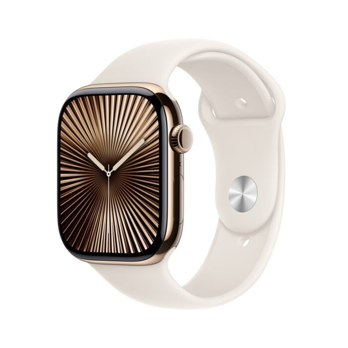 Apple Watch Series 10 GPS + Cellular Koperta 46mm z Tytanu w kolorze Złotym z Paskiem sportowym w kolorze Księżycowej poświaty - M/L – Outlet - FWYY3LWA/W417 - zdjęcie 1 z 9