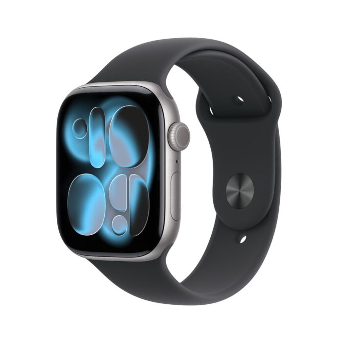 Apple Watch Series 11 GPS Koperta 42mm z Aluminium w kolorze Gwiezdnej szarości z Paskiem sportowym w kolorze Czarnym - M/L – Outlet - MEQX4MP/A/W353 - zdjęcie 1 z 8