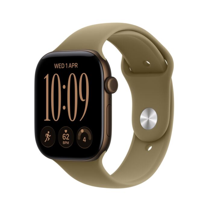 Apple Watch Series 12 GPS + Cellular Koperta 46mm z Aluminium w kolorze Ciemnego brązu z Paskiem sportowym w kolorze Oliwki - S/M - MJGD4MP/A - zdjęcie 1 z 8