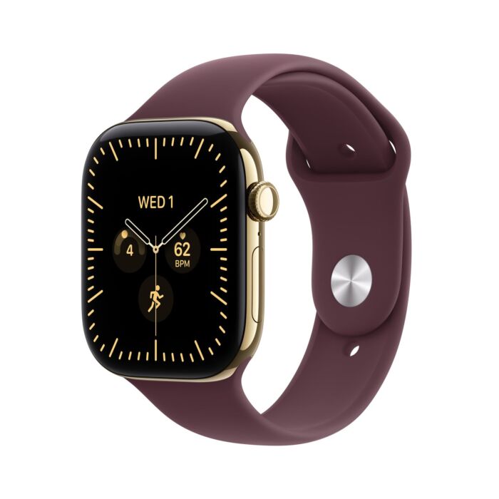 Apple Watch Series 12 GPS + Cellular Koperta 46mm z Tytanu w kolorze Żywego złota z Paskiem sportowym w kolorze Burgunda - S/M - MJGR4MP/A - zdjęcie 1 z 8