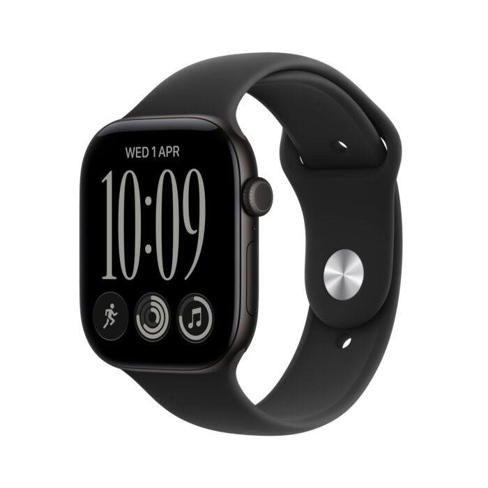 Apple Watch Series 12 GPS Koperta 46mm z Aluminium w kolorze Czarnym z Paskiem sportowym w kolorze Czarnym - S/M - MJEK4MP/A - zdjęcie 1 z 8