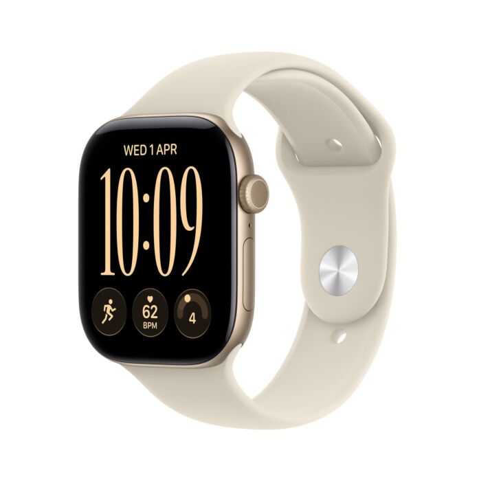 Apple Watch Series 12 GPS Koperta 46mm z Aluminium w kolorze Jasnego złota z Paskiem sportowym w kolorze Piasku - S/M - MJEN4MP/A - zdjęcie 1 z 8