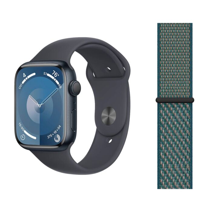 Apple Watch Series 9 GPS Koperta 45mm z Aluminium w kolorze Północy z Paskiem sportowym w kolorze Północy - rozmiar M/L + Opaska sportowa Nike w kolorze purpury/oceanicznej zieleni - rozmiar uniwersalny - FR9A3LW/V2 - zdjęcie 1 z 5
