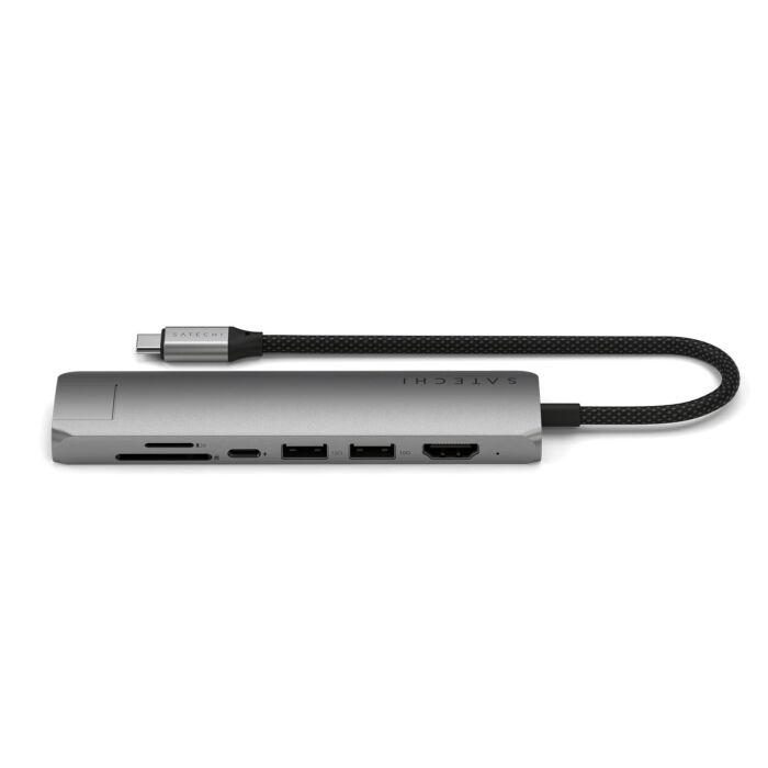 Satechi Slim Multiport Adapter Aluminiowy adapter do urządzeń mobilnych 7w1 USB-C / 2x USB-A / 4K HDMI / Enthernet / czytnik kart micro/SD - Gwiezdna szarość - ST-P7SM - zdjęcie 1 z 7