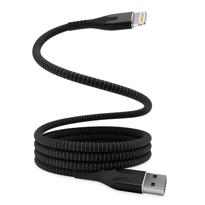 Statik MagStack Kabel USB-A na lightning w nylonowym oplocie zwijany magnetycznie z certyfikatem MFI 1m - Czarny - STATPUP04753FTALBLK - zdjęcie 1 z 5