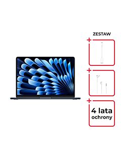 Apple MacBook Air 13 M4 10-rdzeniowy CPU + 8-rdzeniowy GPU / 16GB RAM / 256GB SSD / Północ (Midnight) + Pakiet serwisowy Platinum PRO 4 lata + przejściówka USB-C na USB + Apple EarPods Słuchawki ze złączem Jack 3,5mm