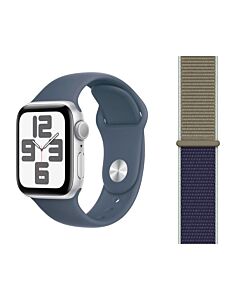 Apple Watch SE 2-gen. GPS Koperta 40mm z Aluminium w kolorze Srebrnym z Paskiem sportowym w kolorze Sztormowego błękitu - rozmiar M/L + Opaska sportowa w kolorze khaki - rozmiar uniwersalny