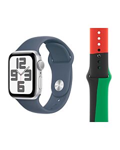 Apple Watch SE 2-gen. GPS Koperta 44mm z Aluminium w kolorze Srebrnym z Paskiem sportowym w kolorze Sztormowego błękitu - rozmiar S/M + Pasek sportowy w kolorze Black Unity - rozmiar S/M/L