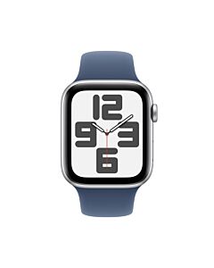 Apple Watch SE GPS + Cellular Koperta 44mm z Aluminium w kolorze Srebrnym z Paskiem sportowym w kolorze Denim - S/M - Outlet