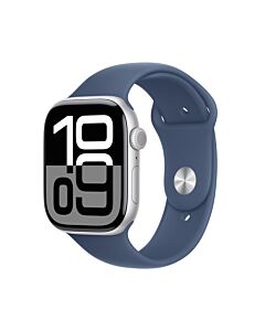 Apple Watch Series 10 GPS Koperta 46mm z Aluminium w kolorze Srebrnym z Paskiem sportowym w kolorze Denim - M/L
