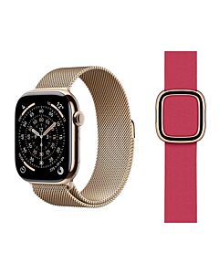 Apple Watch Series 11 GPS + Cellular Koperta 42mm z Tytanu w kolorze Złotym z Bransoletą Mediolańską w kolorze złotym - S/M + Pasek z klamrą nowoczesną w kolorze maliny - rozmiar S