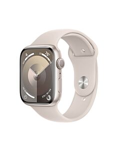 Apple Watch Series 9 GPS Koperta 45mm z Aluminium w kolorze Księżycowej poświaty z Paskiem sportowym w kolorze Księżycowej poświaty - rozmiar S/M