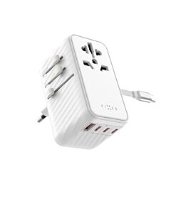 Fixed Voyager GaN Ładowarka turystyczna 85W wtyczki EU/US/UK, 4 x USB-C / 1 x USB-A - Biała