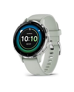 Garmin Venu 3S Smartwatch z kopertą 41mm Bezel w kolorze srebrnym ze stali nierdzewnej z kopertą w kolorze sage grey i silikonowym paskiem