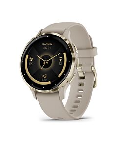 Garmin Venu 3S Smartwatch z kopertą 41mm Bezel w kolorze Soft Gold ze stali nierdzewnej z kopertą w kolorze French Gray i silikonowym paskiem